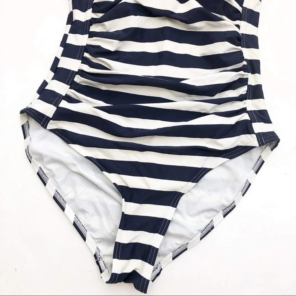 Niptuck Striped One Piece Swimsuit: Navy & White Nautical Beach Coastal
